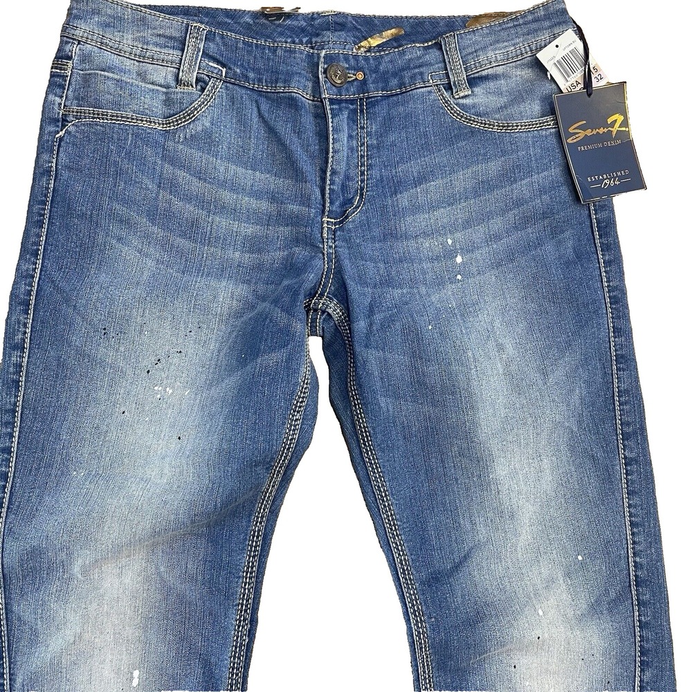 Seven7 Premium Denim Jeans Mens‎ 32 Blue NEW Paint Splatter Distressed Slim